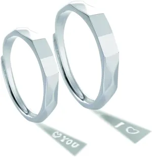 I Love You Secret Projection Ring, S925 Adjustable Light Sculpted Projection Couple Ring, Adjustable Engagement Rings Set, Romantic Gifts for Men and Women