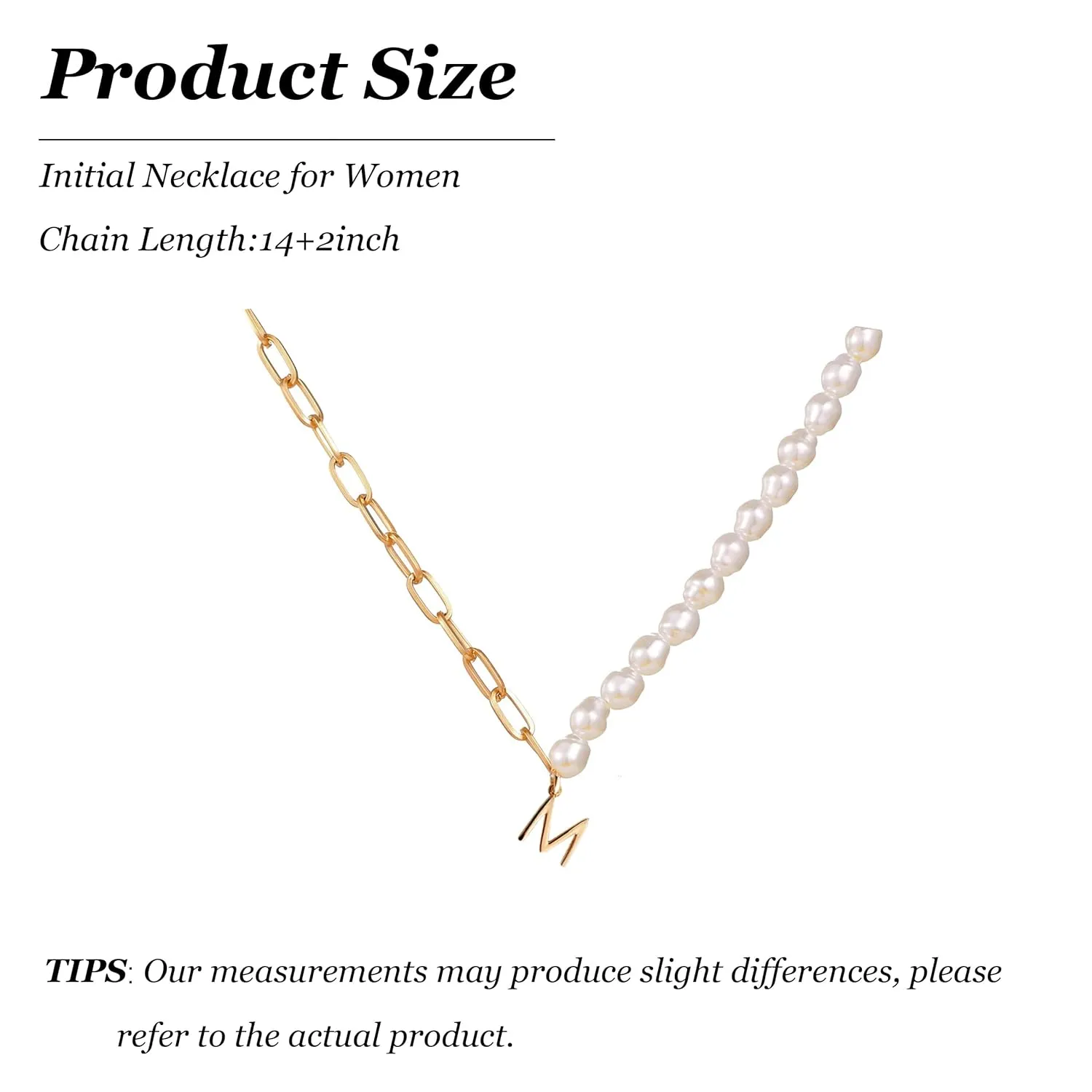 Initial Necklaces for Women 14k Gold Paperclip Chain Necklace Handmade Pearl Letter Charm A-Z Pendant Necklace Gold Jewelry for Women Trendy