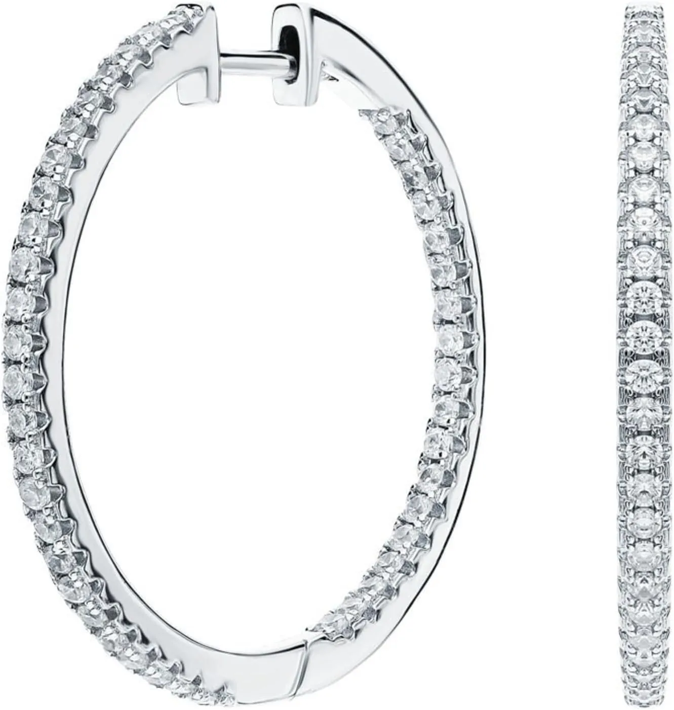 Inside out Diamond (0.87ct) Hoop Earring, Large 30MM Hoop Earrings, Diamond Huggie Hoop Earring, 14K Solid Gold Hoop Earrings, Gift For Her.