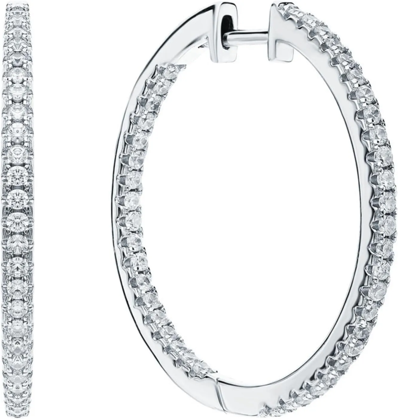 Inside out Diamond (0.87ct) Hoop Earring, Large 30MM Hoop Earrings, Diamond Huggie Hoop Earring, 14K Solid Gold Hoop Earrings, Gift For Her.