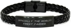 Inspire Farmer Gifts, Officially The World's Finest Farmer, Farmer Braided Leather Bracelet from Coworkers, Gifts for Coworkers, Handmade, Bangle, Cuff, Jewelry, Gifts for her, Women
