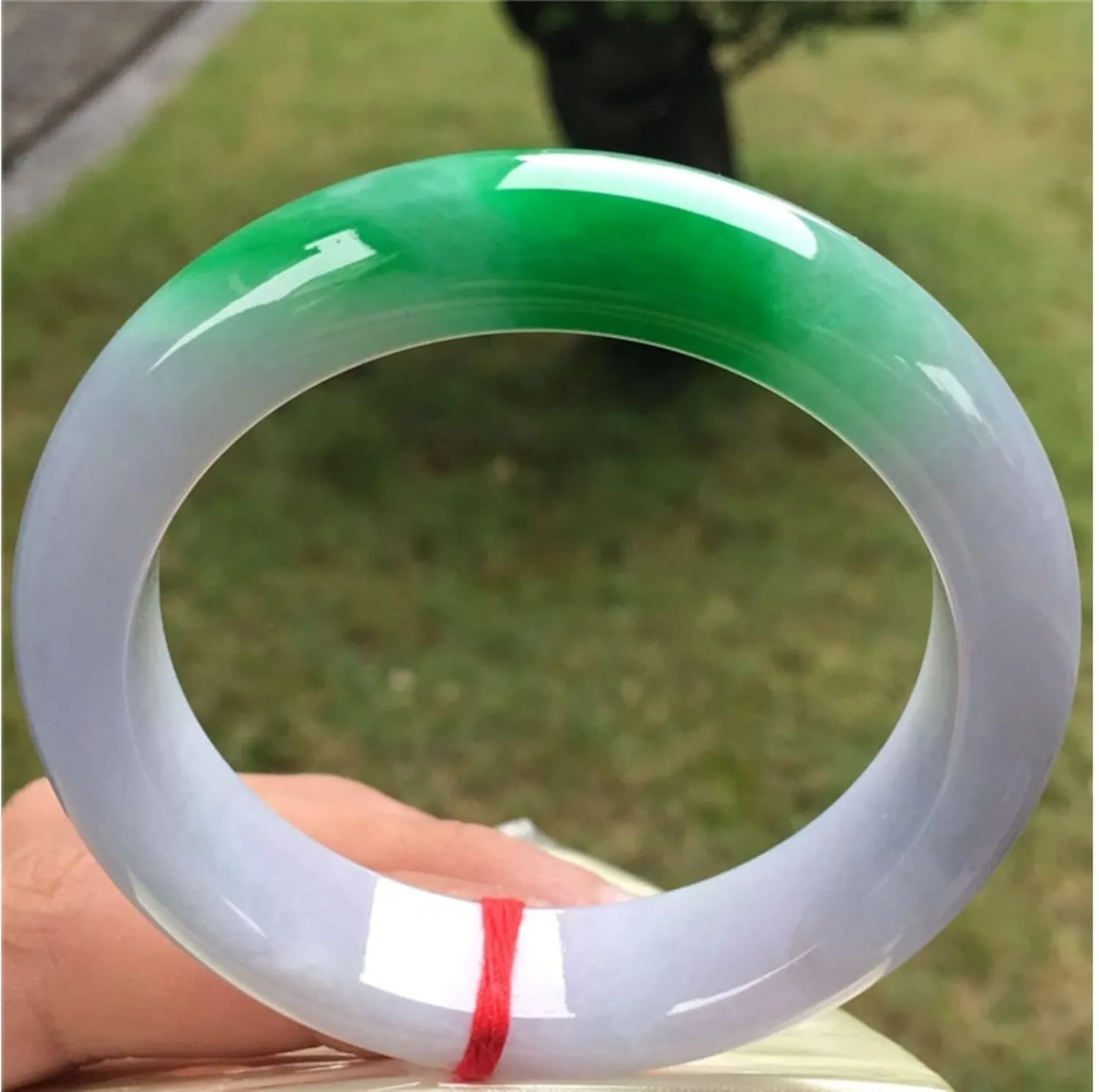 Jade Bangle Bracelet for Women, White Background And Ice Green Floating Flowers ??Handmade with certificate