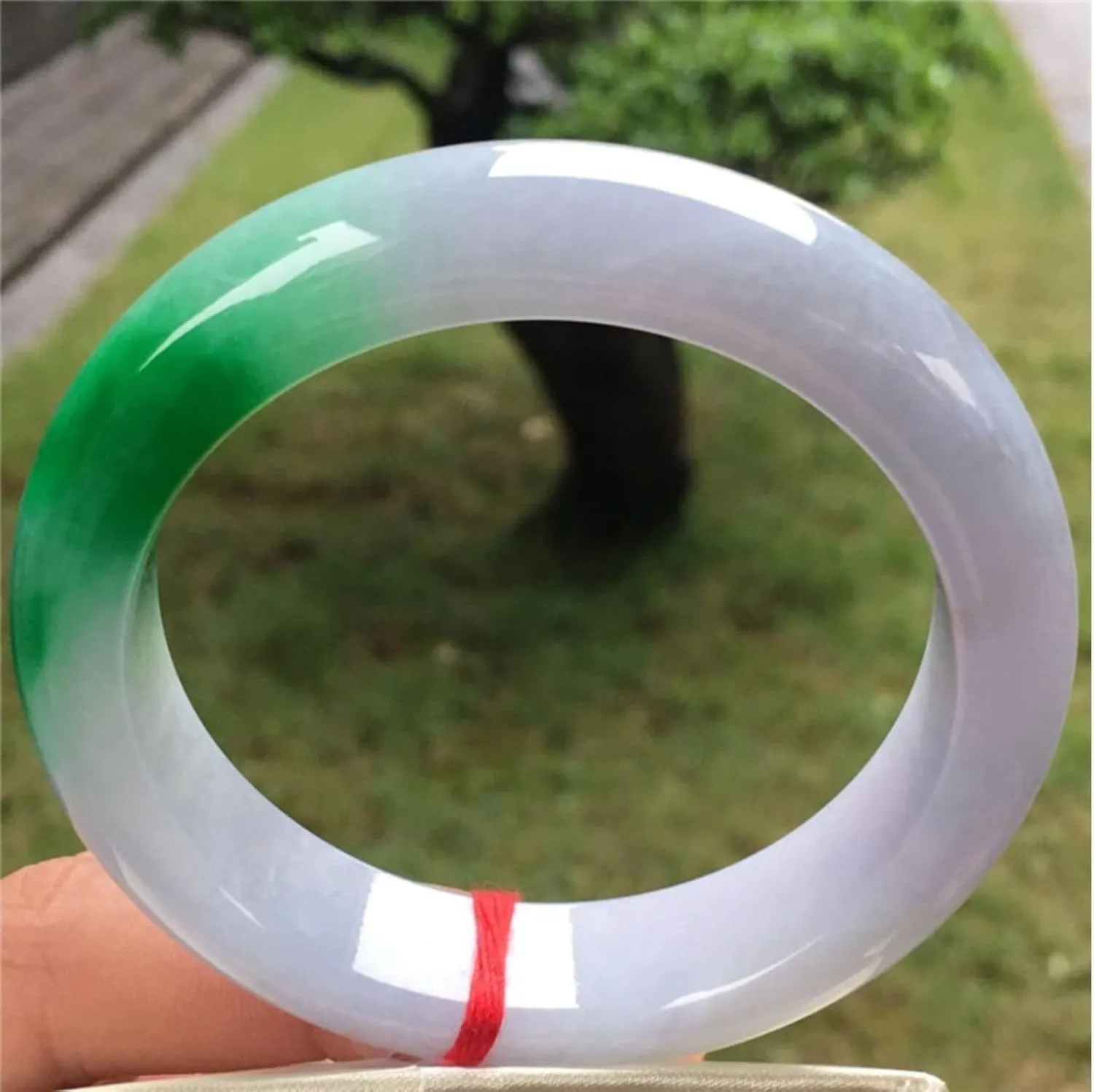 Jade Bangle Bracelet for Women, White Background And Ice Green Floating Flowers ??Handmade with certificate