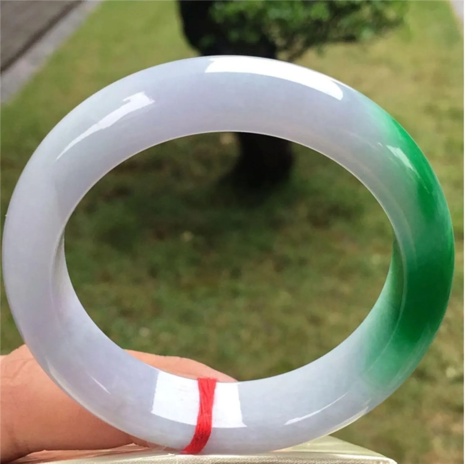 Jade Bangle Bracelet for Women, White Background And Ice Green Floating Flowers ??Handmade with certificate