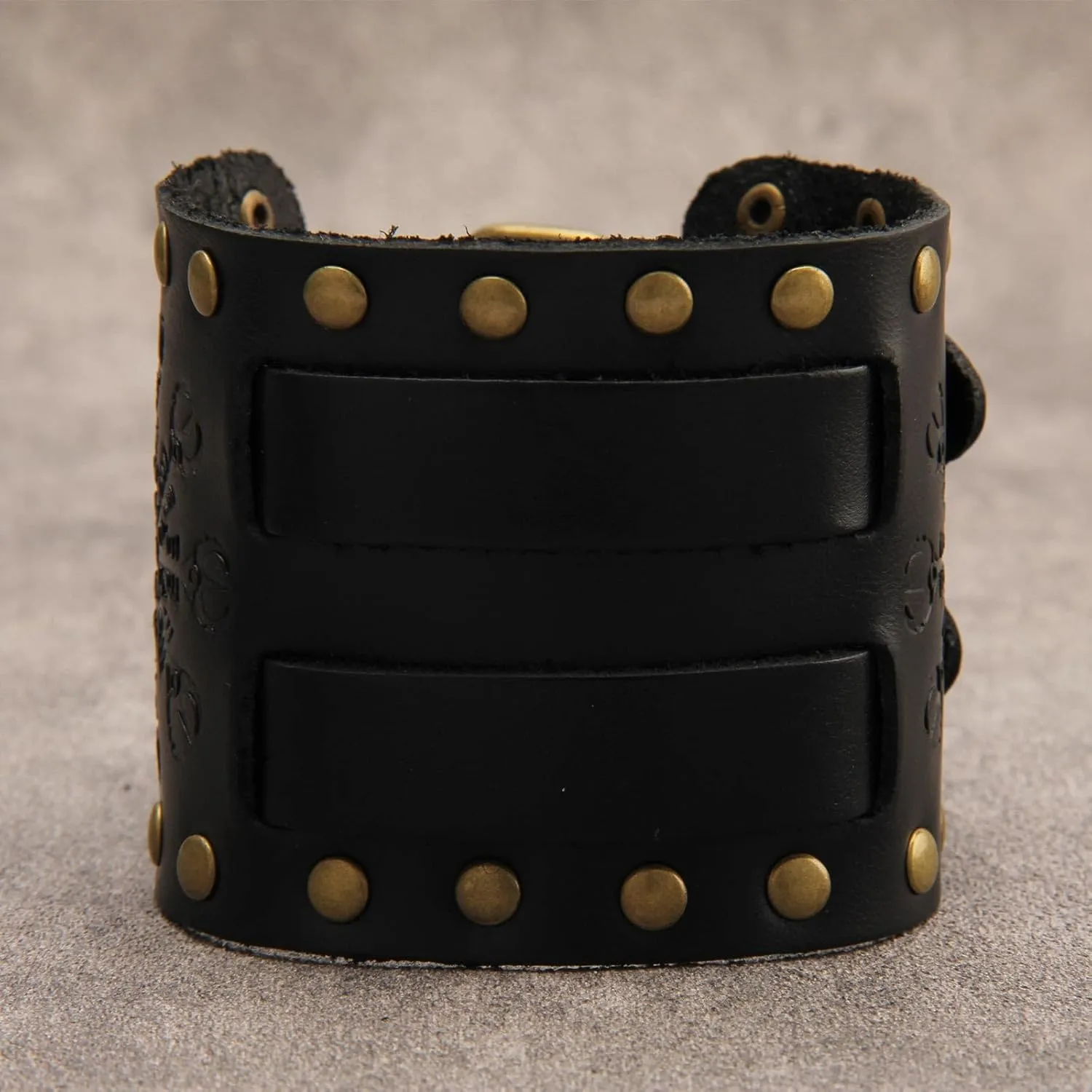 JAOYU Punk Leather Cuff Bracelet Goth Leather Wristband Rock Bracelet Biker Bracelet for Men Leather Armband Black Handmade Jewelry