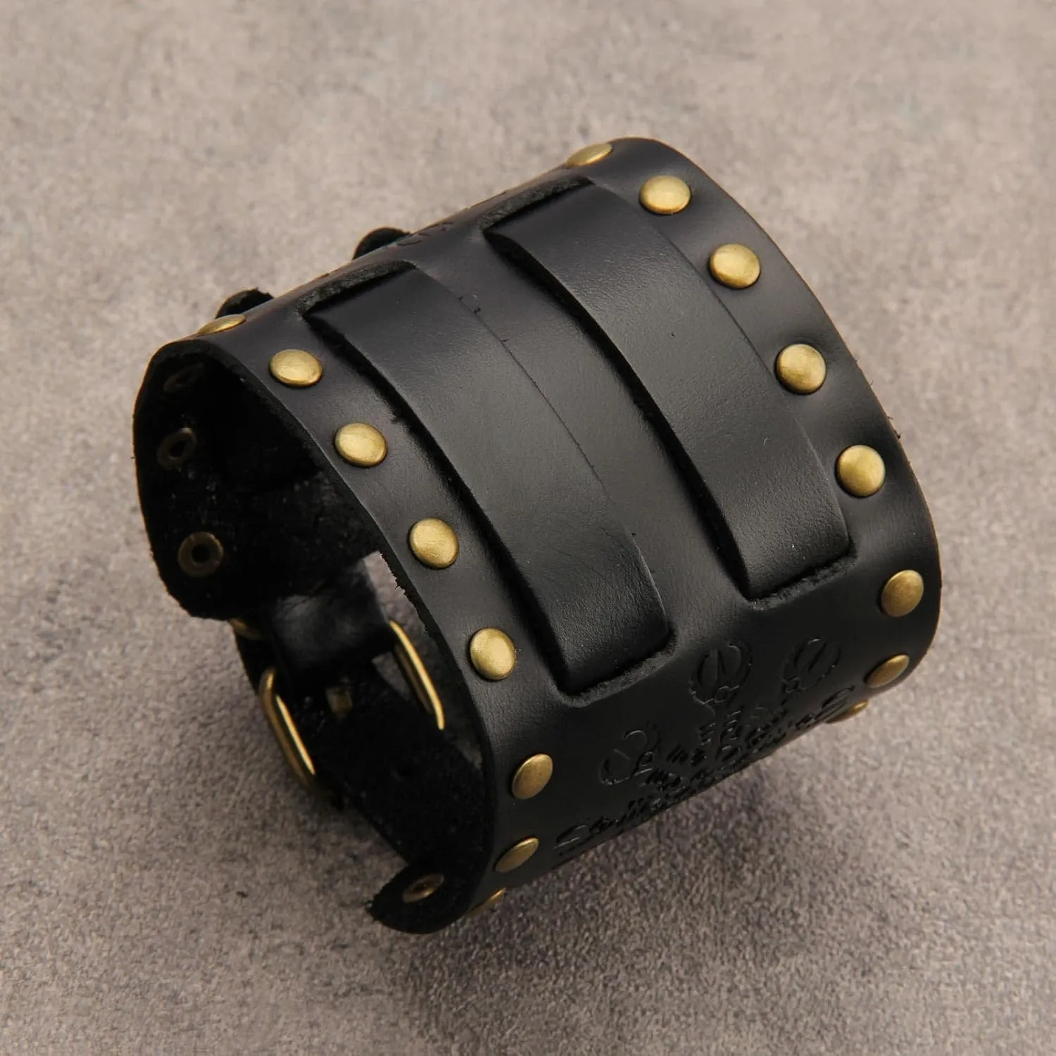 JAOYU Punk Leather Cuff Bracelet Goth Leather Wristband Rock Bracelet Biker Bracelet for Men Leather Armband Black Handmade Jewelry