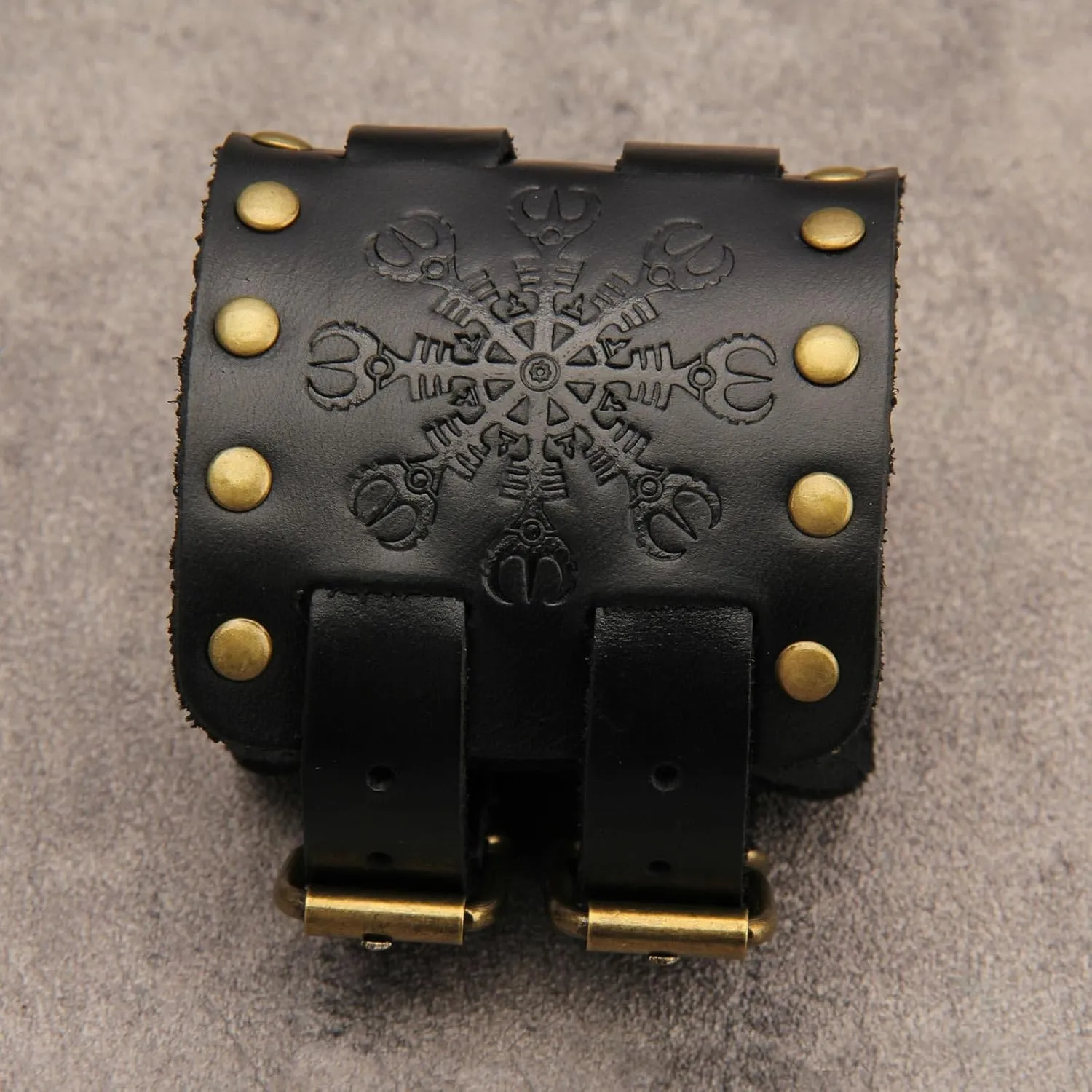 JAOYU Punk Leather Cuff Bracelet Goth Leather Wristband Rock Bracelet Biker Bracelet for Men Leather Armband Black Handmade Jewelry