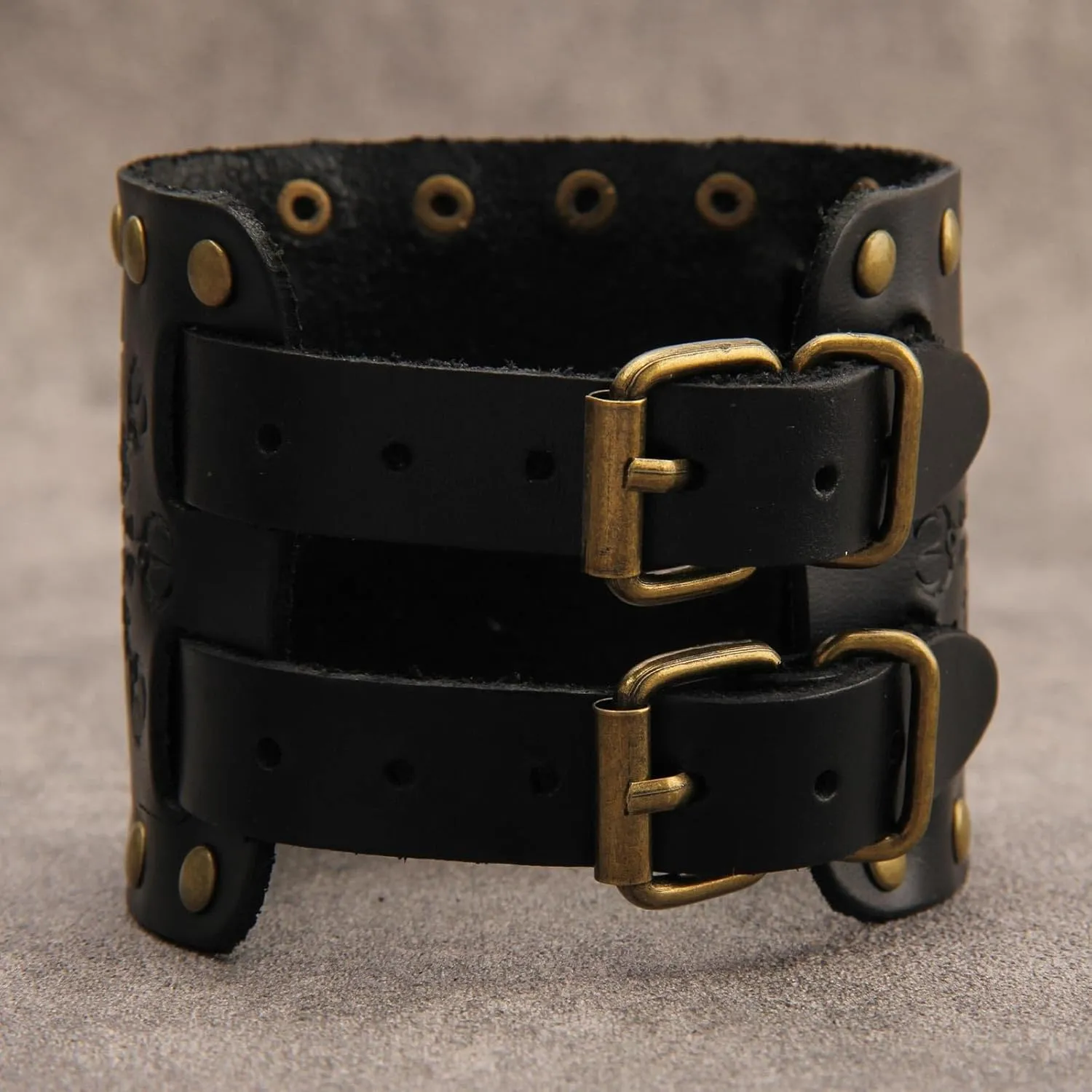 JAOYU Punk Leather Cuff Bracelet Goth Leather Wristband Rock Bracelet Biker Bracelet for Men Leather Armband Black Handmade Jewelry