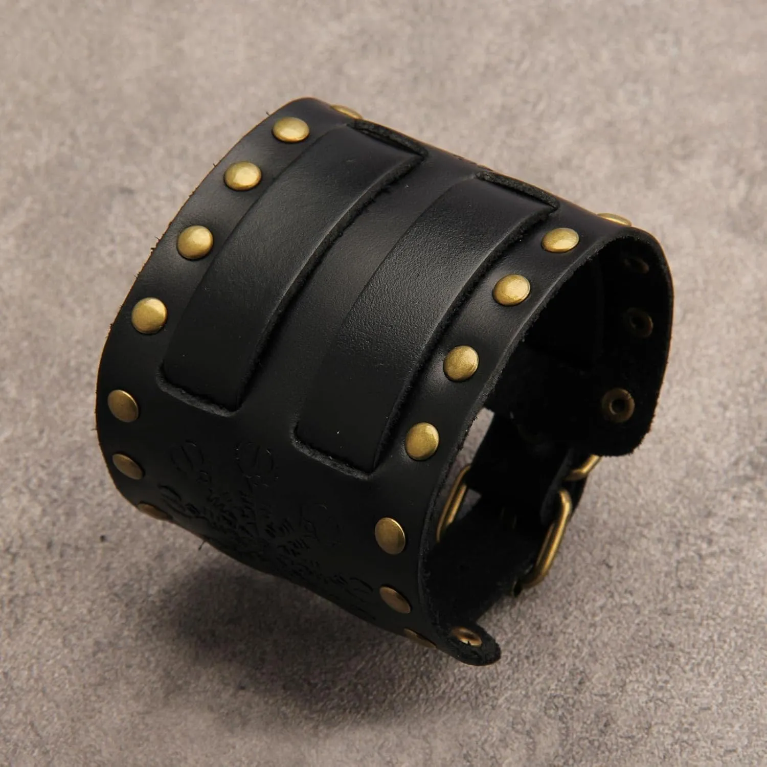 JAOYU Punk Leather Cuff Bracelet Goth Leather Wristband Rock Bracelet Biker Bracelet for Men Leather Armband Black Handmade Jewelry