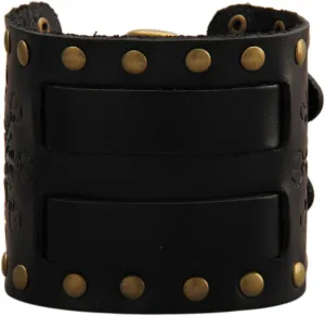 JAOYU Punk Leather Cuff Bracelet Goth Leather Wristband Rock Bracelet Biker Bracelet for Men Leather Armband Black Handmade Jewelry