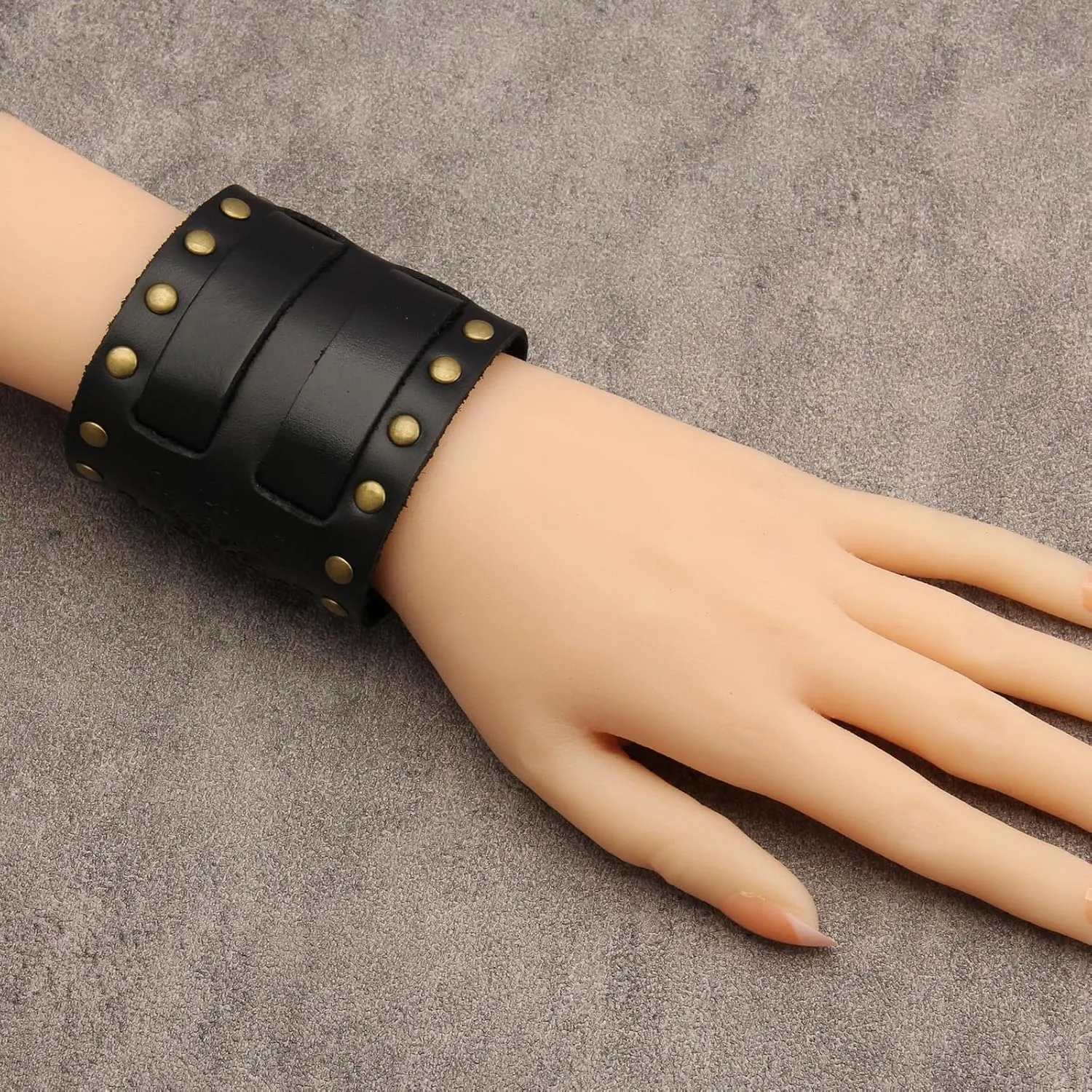 JAOYU Punk Leather Cuff Bracelet Goth Leather Wristband Rock Bracelet Biker Bracelet for Men Leather Armband Black Handmade Jewelry