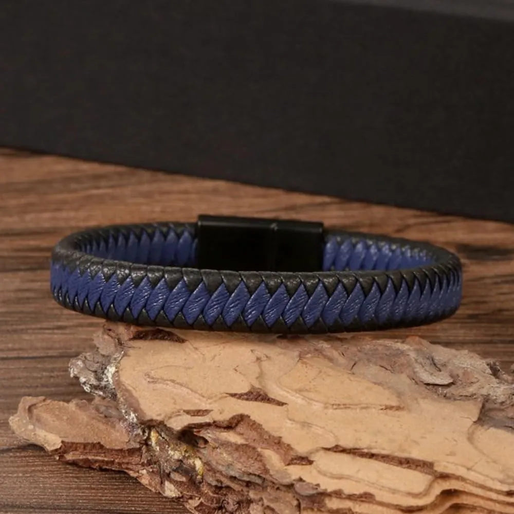 Jewbelet Mens Leather Bracelet with Clasp Cowhide Multi-Layer Braided Leather Mens Bracelet