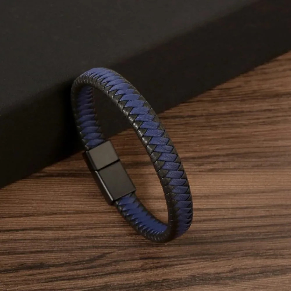 Jewbelet Mens Leather Bracelet with Clasp Cowhide Multi-Layer Braided Leather Mens Bracelet
