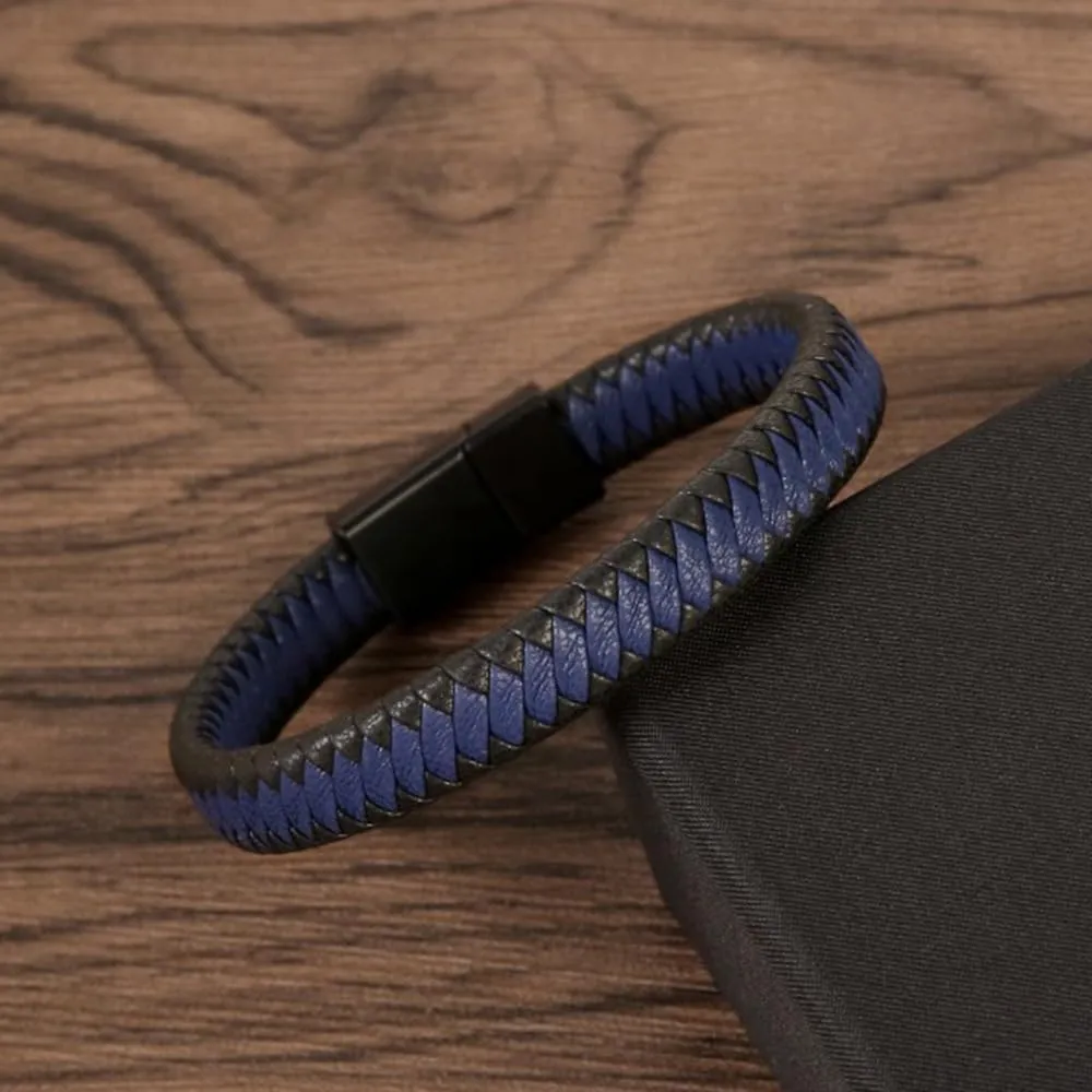 Jewbelet Mens Leather Bracelet with Clasp Cowhide Multi-Layer Braided Leather Mens Bracelet