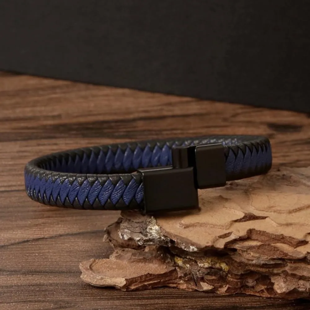 Jewbelet Mens Leather Bracelet with Clasp Cowhide Multi-Layer Braided Leather Mens Bracelet