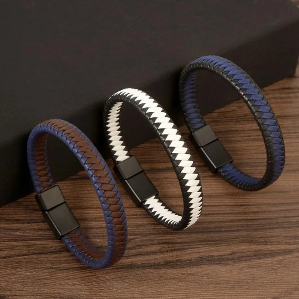 Jewbelet Mens Leather Bracelet with Clasp Cowhide Multi-Layer Braided Leather Mens Bracelet