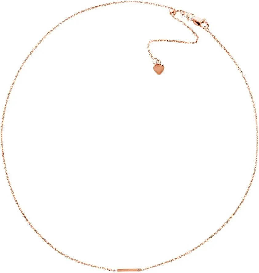 JewelryWeb 14k Rose Gold 10mm Staple Bar With 0.005 Dwt Diamond Adjustable Choker 16 Inch-Choker Necklace for Women