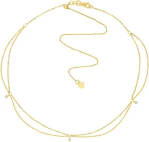 JewelryWeb 14k Yellow Gold 0.05 Dwt Diamond Dangle Drape Adjustable Choker 17 Inch-Choker Necklace for Women
