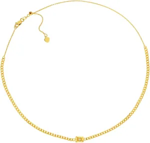 JewelryWeb 14k Yellow Gold 1 Diamond 0.032 Dwt Adjustable Choker Necklace 17 Inch-Choker-Necklace for Women
