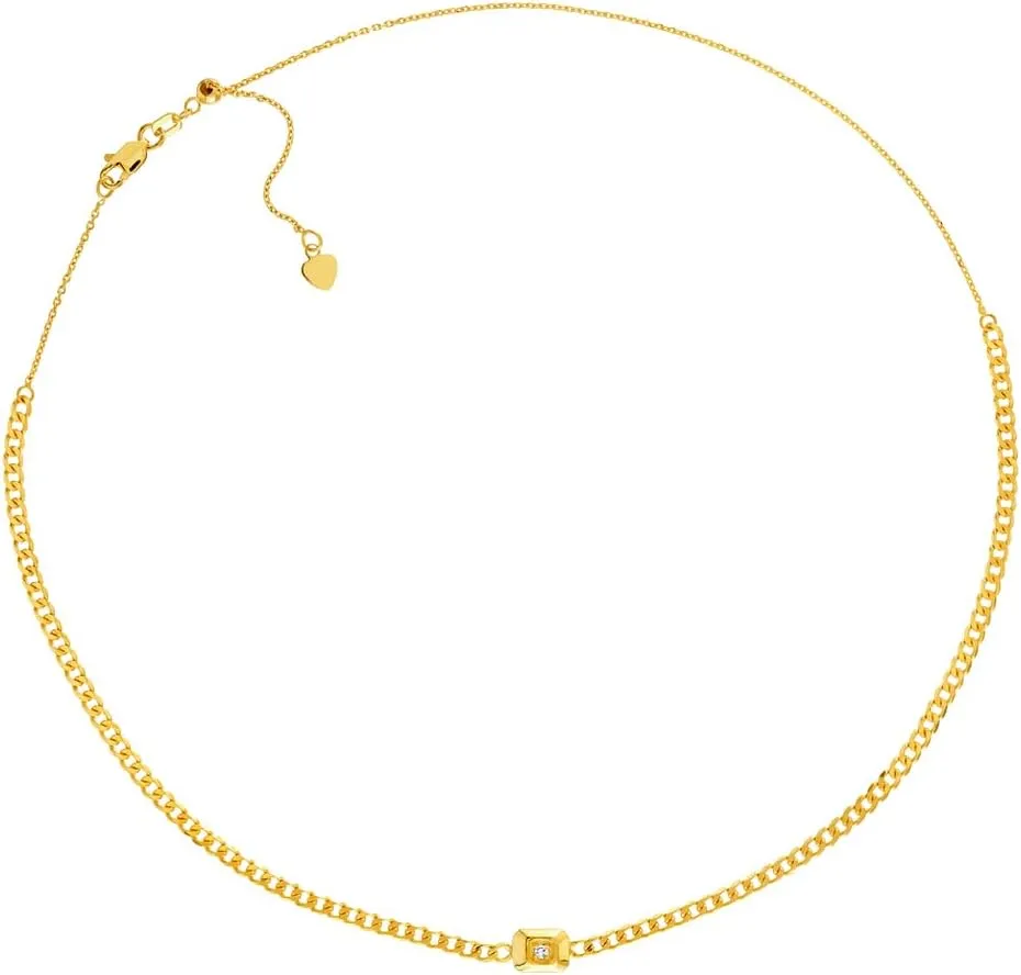 JewelryWeb 14k Yellow Gold 1 Diamond 0.032 Dwt Adjustable Choker Necklace 17 Inch-Choker-Necklace for Women