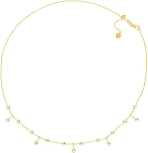 JewelryWeb 14k Yellow Gold 3mm Round CZ Simulated Diamond Choker Adjustable Necklace-Choker-Necklace for Women