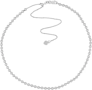 JewelryWeb 925 Sterling Silver Rhodium Plated 3mm Beaded Adjustable Choker Necklace 17 Inch-Choker-Necklace for Women
