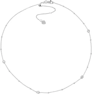 JewelryWeb 925 Sterling Silver Rhodium Plated 4 Pc Clear CZ Simulated Diamond Adjustable Choker Necklace 16 Inch-Choker-Necklace for Women