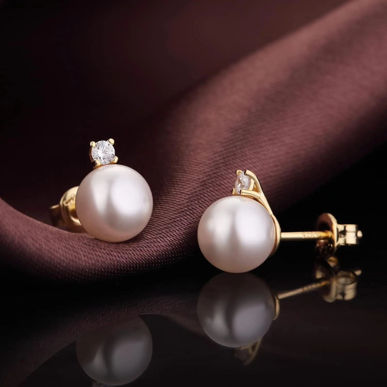 Jiamiaoi Pearl Stud Earrings for Women Pearl and Diamond Stud Earrings 6mm-13mm Big Pearl Earrings Hypoallergenic Pearl Diamond Earrings Studs Come with Gift Box