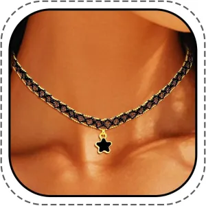 JONKY Black Star Choker Necklace Gold Rhinestone Necklaces Chain for Women