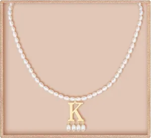 JSJOY Freshwater Pearl Necklace for Women 925 Sterling Silver Gold Initial A-Z Necklaces Anne Boleyn Necklaces Mother's Day Gifts Graduation Gifts 2025 Birthday Gifts for Her