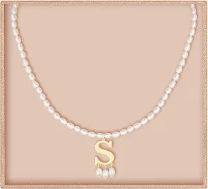 JSJOY Freshwater Pearl Necklace for Women 925 Sterling Silver Gold Initial A-Z Necklaces Anne Boleyn Necklaces Mother's Day Gifts Graduation Gifts 2025 Birthday Gifts for Her
