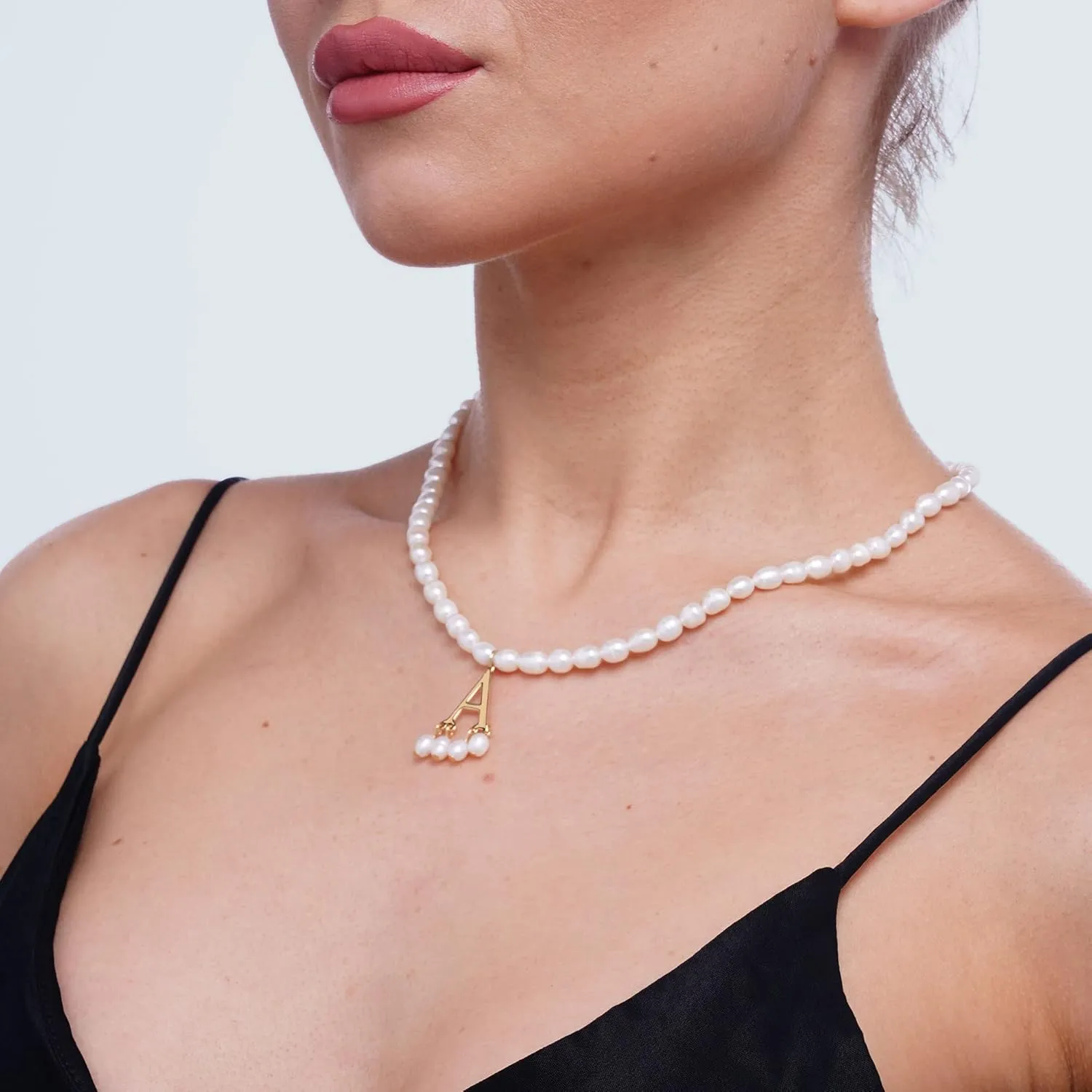JSJOY Freshwater Pearl Necklace for Women 925 Sterling Silver Gold Initial A-Z Necklaces Anne Boleyn Necklaces Mother's Day Gifts Graduation Gifts 2025 Birthday Gifts for Her
