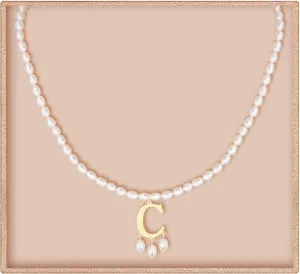 JSJOY Freshwater Pearl Necklace for Women 925 Sterling Silver Gold Initial A-Z Necklaces Anne Boleyn Necklaces Mother's Day Gifts Graduation Gifts 2025 Birthday Gifts for Her