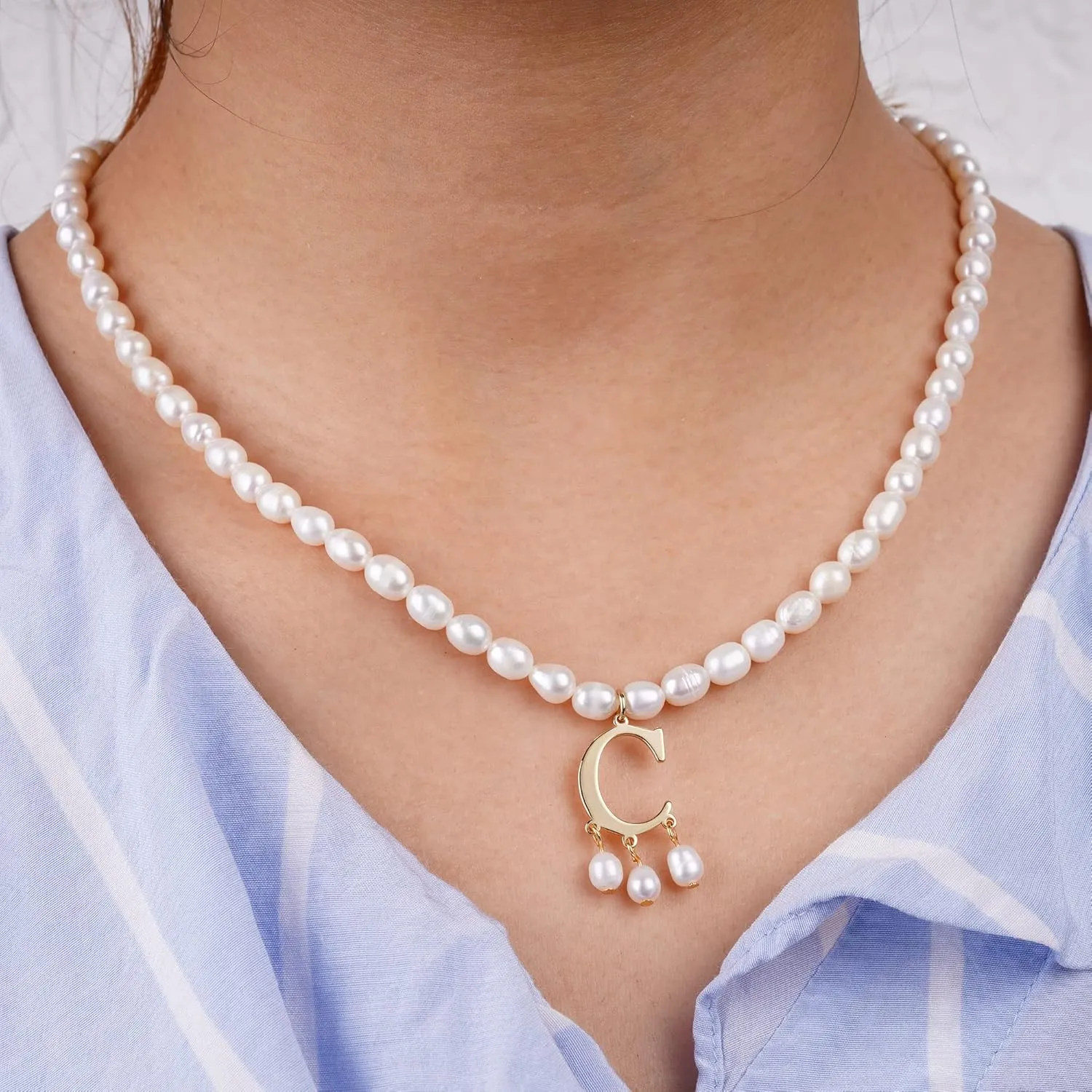 JSJOY Freshwater Pearl Necklace for Women 925 Sterling Silver Gold Initial A-Z Necklaces Anne Boleyn Necklaces Mother's Day Gifts Graduation Gifts 2025 Birthday Gifts for Her