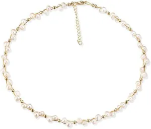 K-Elewon Natural Freshwater Pearl Choker Necklace for Women Dainty 18K Gold Plated Baroque Pearl Necklaces Handmade Jewelry Gift CH01