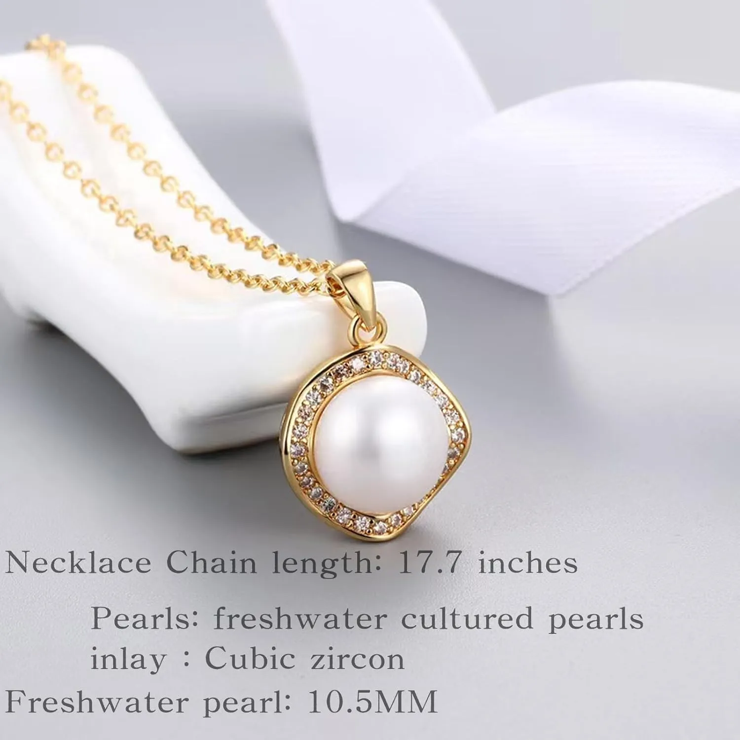 la luen Pearl Necklace Set,S925 Gold/Silver Plated 3piece Freshwater Pearl with CZ Diamond Necklace Stud Earrings Ring Jewelry for Women Mom Brides Bridesmaids