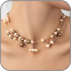 Layered Pearl Necklaces for Women Pearl Choker Necklace Gold Stacked Pearl Necklace Long Pearl Necklace Multilayer Pearl Beaded Necklace Brida Wedding Party Jewelry Gift