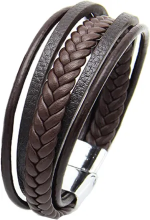 Leather Bracelet for Men Punk Leather Cuff Wrap Bracelet for Dad Boyfriend Multilayered Adjustable Braided Leather Bracelet Rope Wrist Band