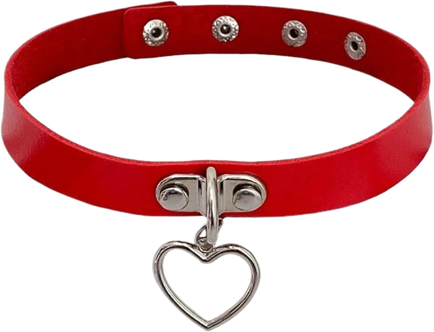 Leather Choker, Adjustable Choker Necklace, Red Necklaces for Woman with Heart Pendant, Collar for Women Cosplay Leather