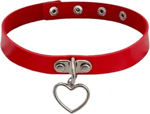 Leather Choker, Adjustable Choker Necklace, Red Necklaces for Woman with Heart Pendant, Collar for Women Cosplay Leather