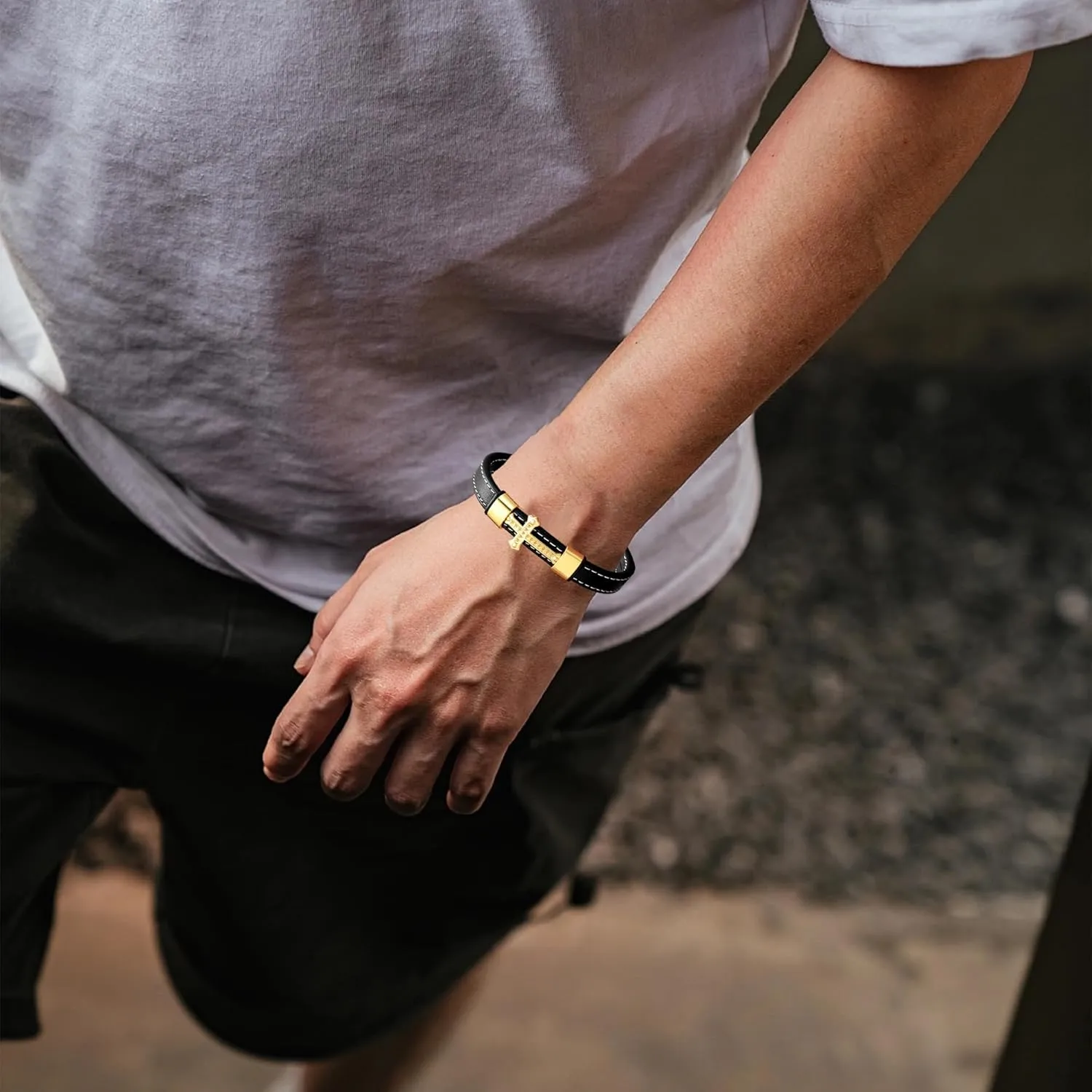 Leather Cross Bracelet for Men Religious Christian Cuff Bracelets for Confirmation Baptism Christmas