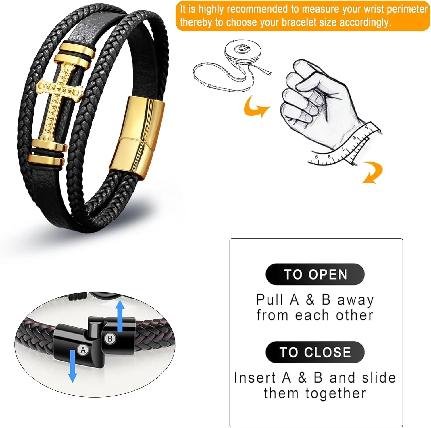 Leather Cross Bracelet for Men Religious Christian Cuff Bracelets for Confirmation Baptism Christmas