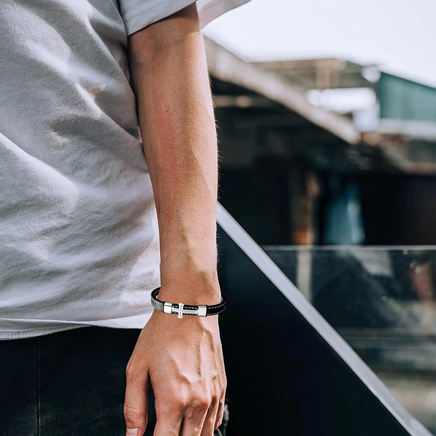 Leather Cross Bracelet for Men Religious Christian Cuff Bracelets for Confirmation Baptism Christmas