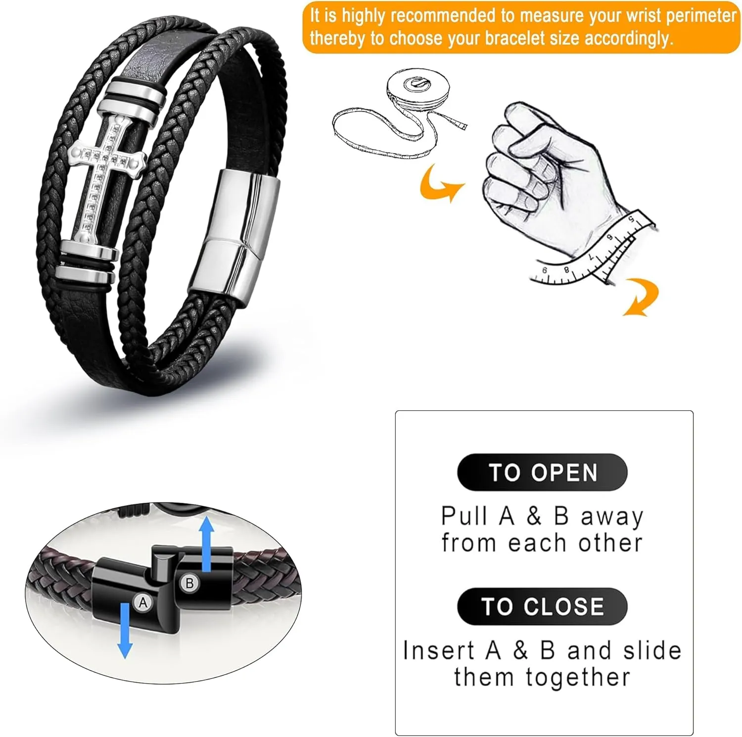 Leather Cross Bracelet for Men Religious Christian Cuff Bracelets for Confirmation Baptism Christmas