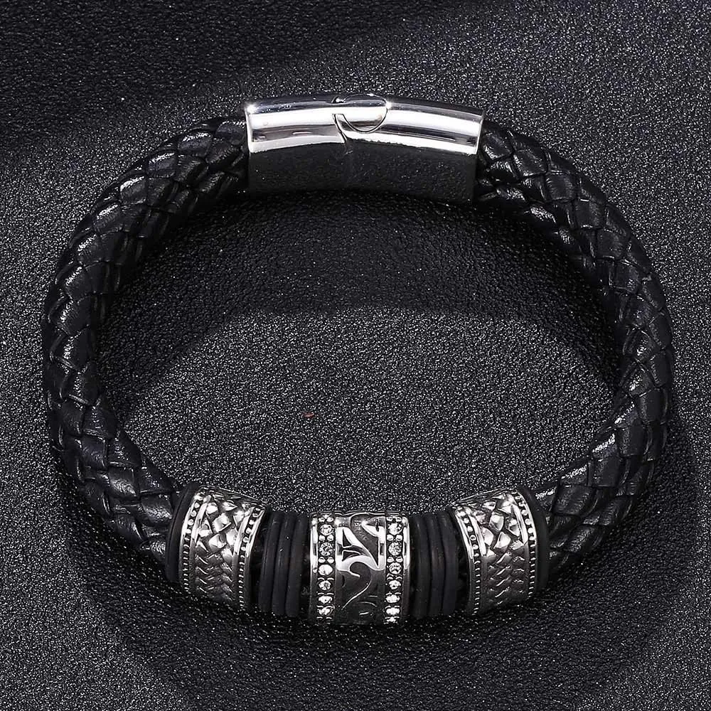 Leather Rope Bracelet Stainless Steel Leather woven Bracelet leather leather leather bracelet men's leather jewelry