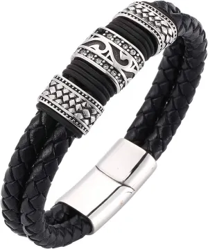 Leather Rope Bracelet Stainless Steel Leather woven Bracelet leather leather leather bracelet men's leather jewelry