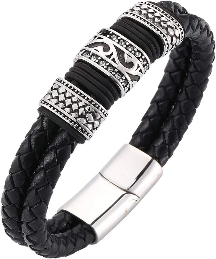 Leather Rope Bracelet Stainless Steel Leather woven Bracelet leather leather leather bracelet men's leather jewelry