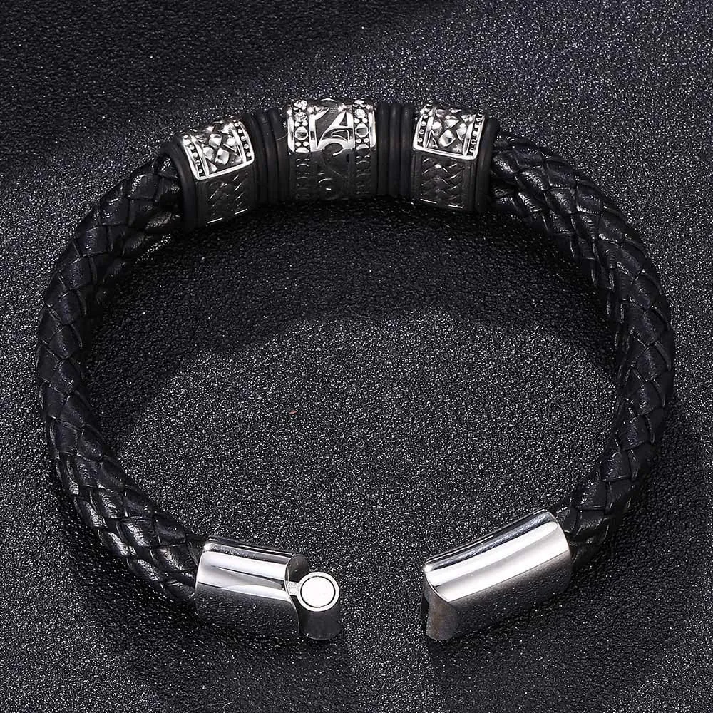 Leather Rope Bracelet Stainless Steel Leather woven Bracelet leather leather leather bracelet men's leather jewelry
