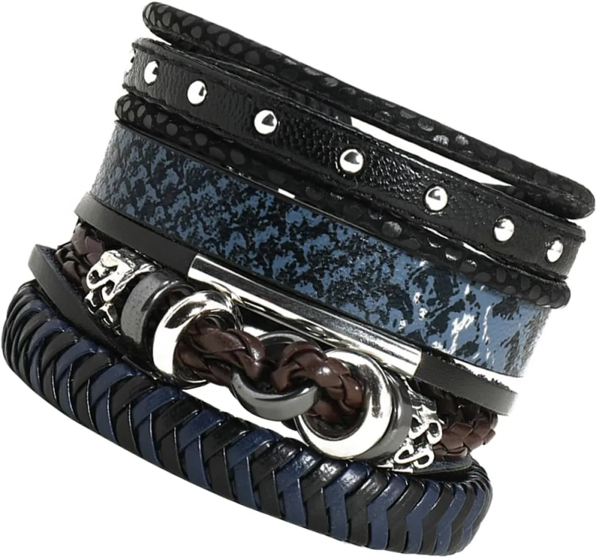 LIFKOME Unique Design Women's Leather Bracelet Set 4pcs Braided Cuffs Fashionable Trendy Jewelry for Women Unisex Fit