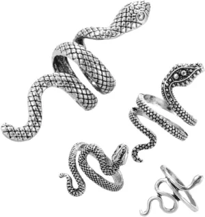 LIFKOME Unique Snake Shape Jewelry Punk Ring Set for Women Adjustable Finger Rings